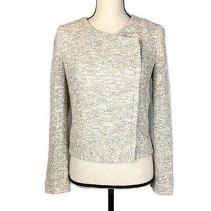 Joie Balina Tweed Jacket In Porcelain Womens Small Zip Up Colorful Moto Lined